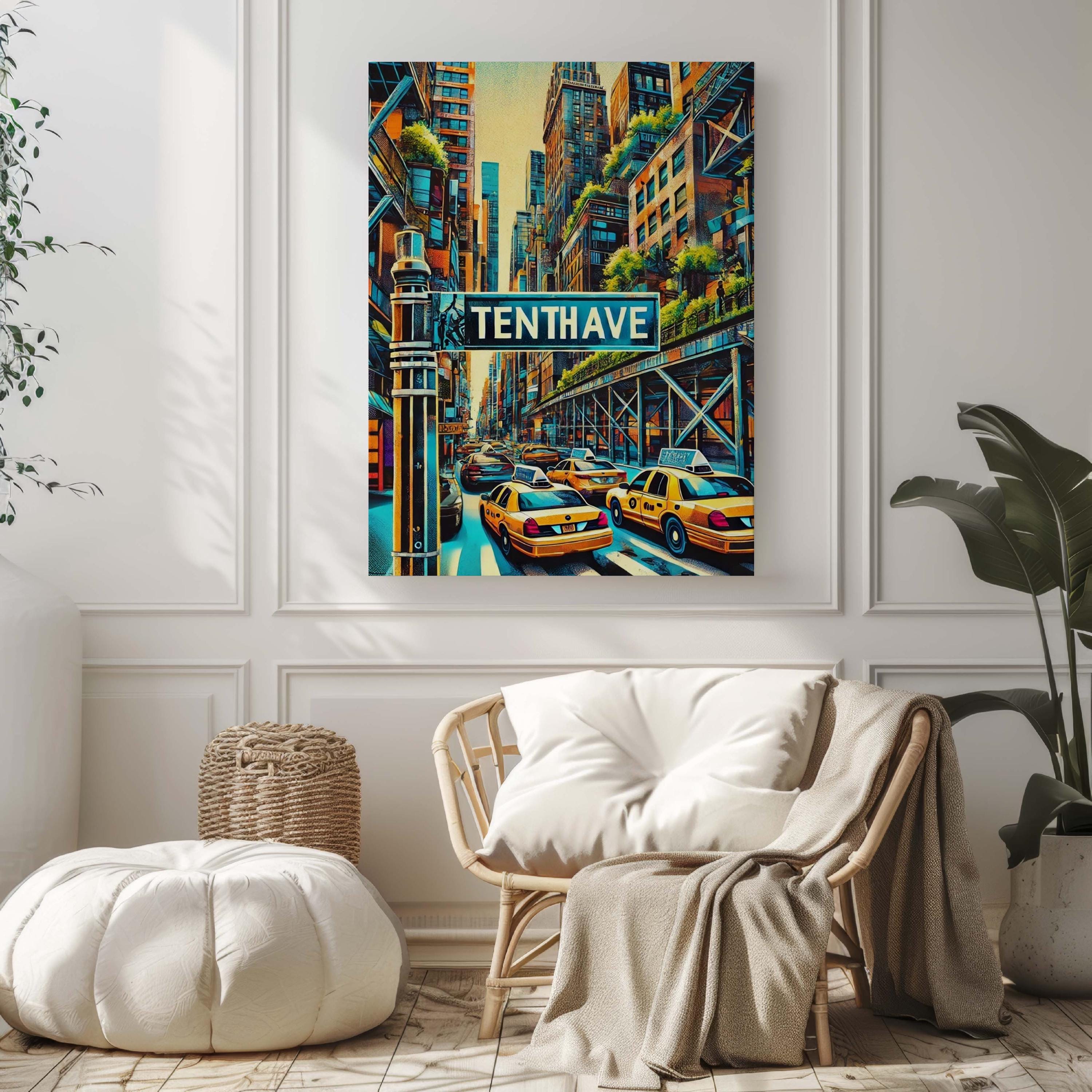Tenth Ave Print Manhattan Wall Art, NYC Travel Poster, New York City Gift, Modern Home Decor, Tenth Avenue Art, Housewarming Present