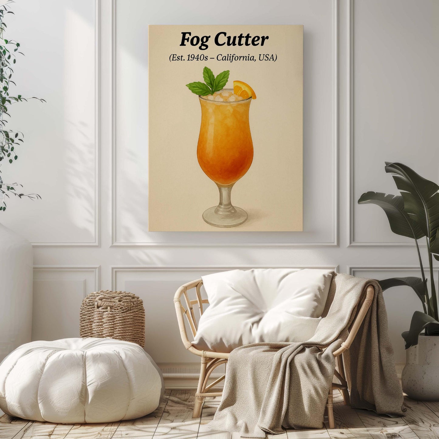 Vintage Fog Cutter Cocktail Print: Retro Bar Illustration