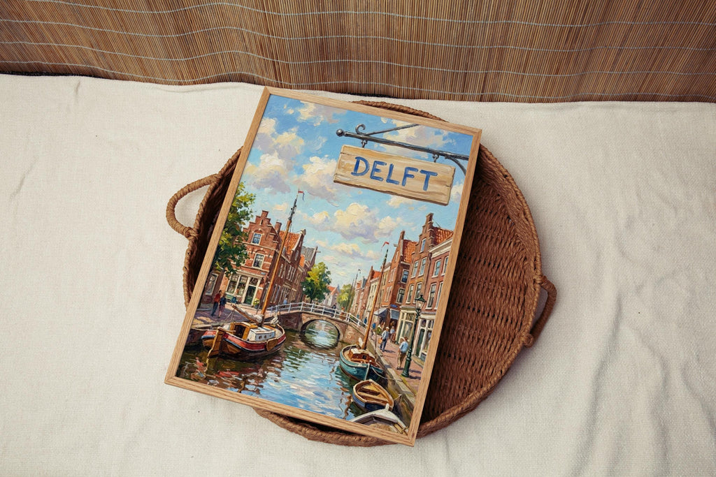 Delft Street Sign Wall Art Print: Historic Dutch City Travel Poster