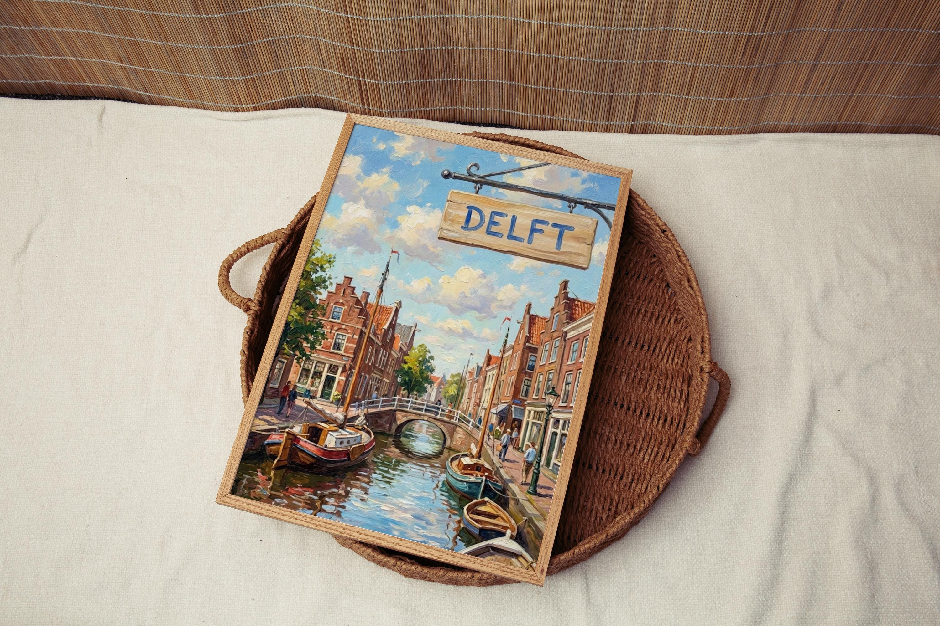 Delft Street Sign Wall Art Print: Historic Dutch City Travel Poster