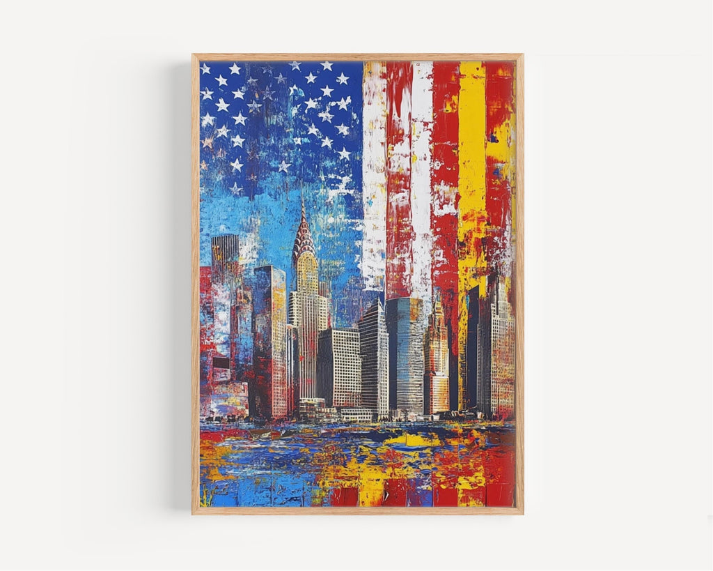 New York Skyline Wall Art | Abstract USA Poster | Patriotic American Independence Decor | United States Cityscape Artwork for Home