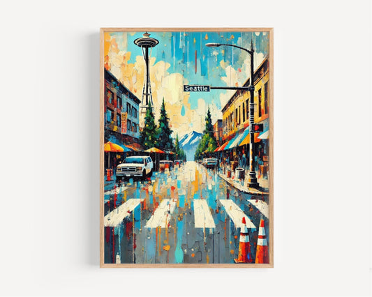 Wall Art Seattle Print – Washington Travel Poster, USA Souvenir & Housewarming Gift, Modern Cityscape Decor