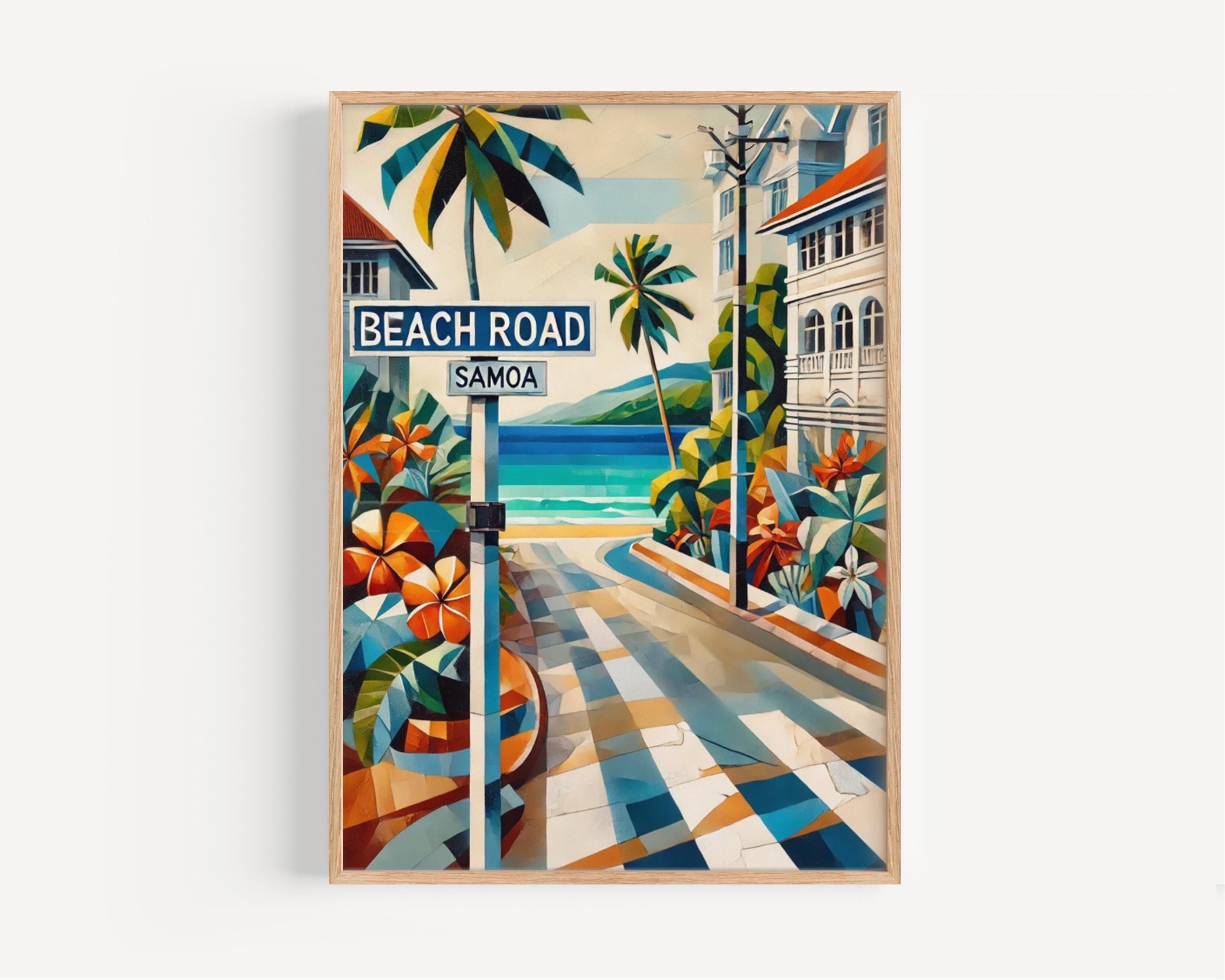 Samoa Beach Rd Wall Art – Tropical Travel Print, Samoan Gift Oceania Poster, Beach Souvenir & Housewarming Decor