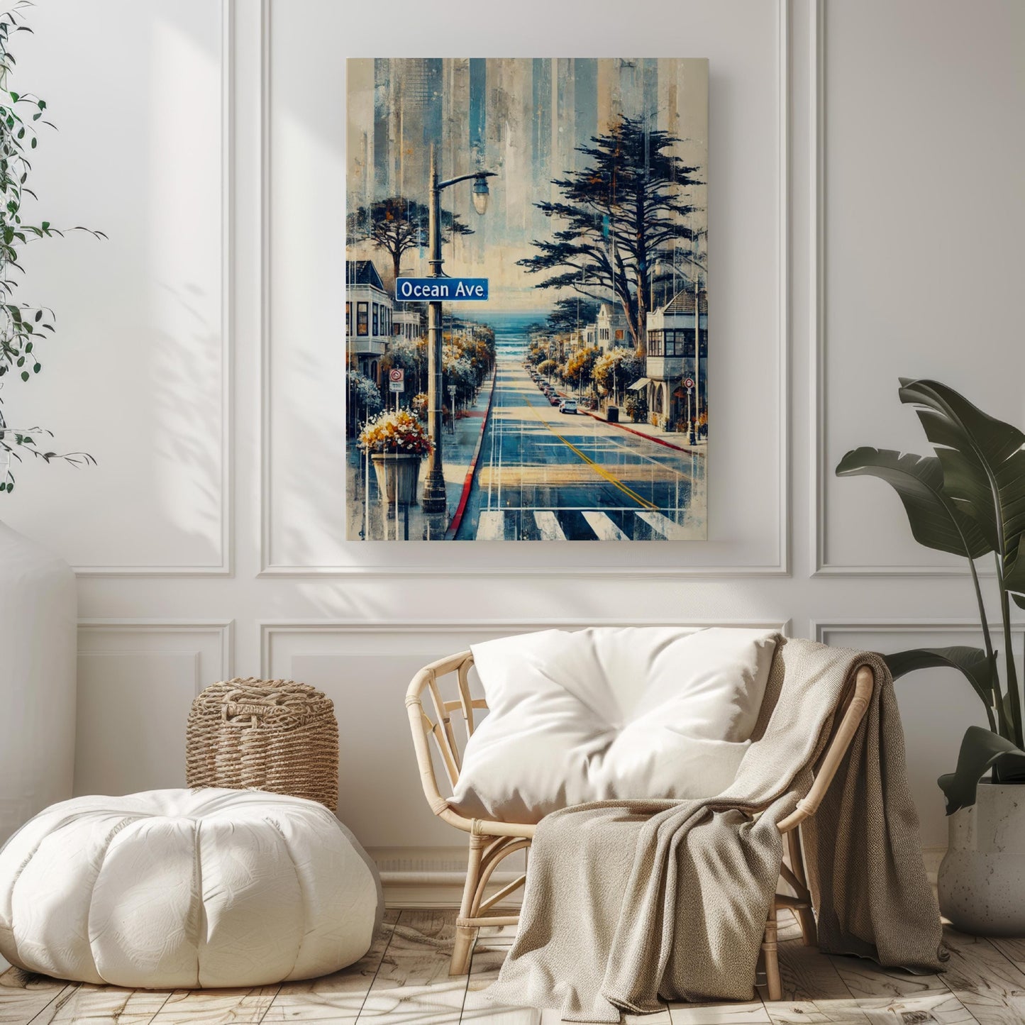 California Ocean Ave Wall Art - Coastal Travel Print & Beach Housewarming Decor, California Gift, Coastal Wall Poster, Seaside Artwork