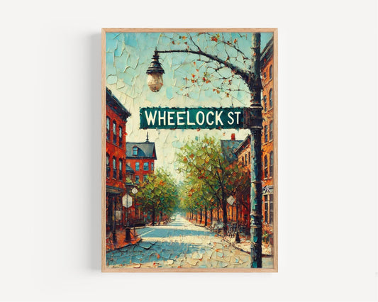 Wheelock Street Wall Art, Hanover NH Print, New Hampshire Street Sign Decor, Travel Poster, Cityscape Gift, Personalized Travel Souvenir