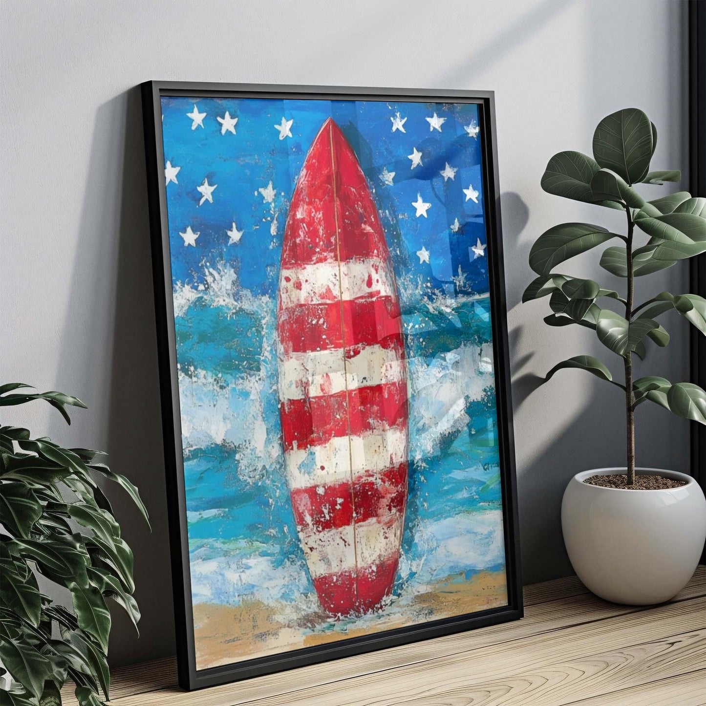 Surfing Artwork USA Wall Art Patriotic Poster Beach House Decor Summer Coastal Wall Art United States Home Decor