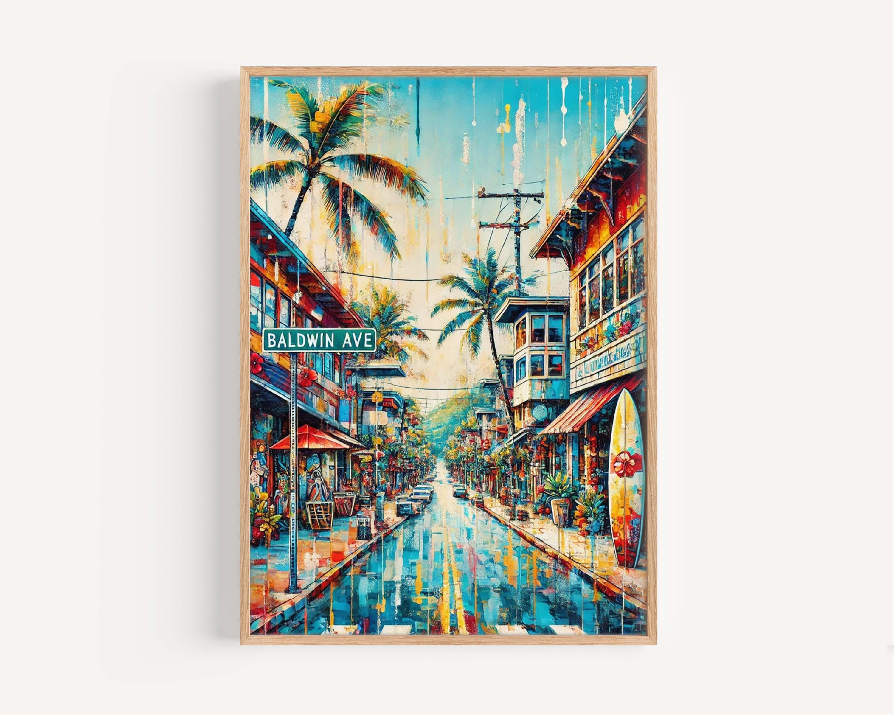 Baldwin Ave Print - Maui Wall Art, Paia Travel Poster, Hawaii Artwork, Housewarming Gift, Tropical Beach Decor, Baldwin Avenue Poster