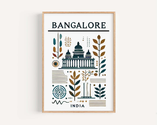 Bangalore Print: Modern India Wall Art Travel Decor, Home, and College Gift, Living Room & Housewarming Poster