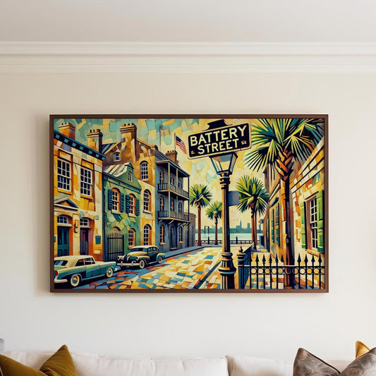 Battery St Wall Art Charleston SC Cubism Print, South Carolina Travel Poster, Unique Housewarming Gift, Modern Geometric Travel Art