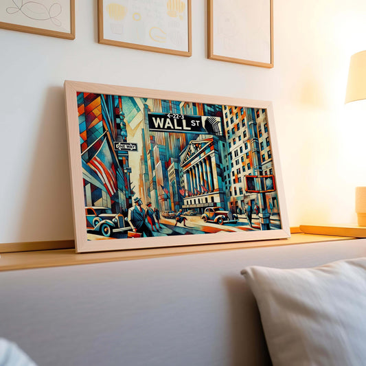 Wall Street Cubism Wall Art Print, Manhattan Financial District Travel Poster, Modern Housewarming Gift, NYC Cityscape Home Decor