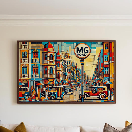 MG Road Wall Art Print - Hyderabad Travel Poster, Telangana Souvenir, Housewarming Gift, India City Map Decor