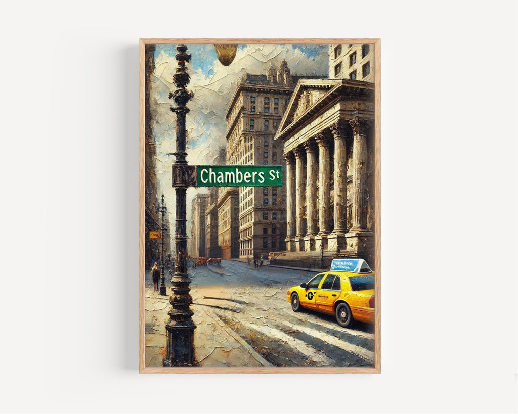 Chamber Street Sign Print: Manhattan Civic Center New York Travel Poster