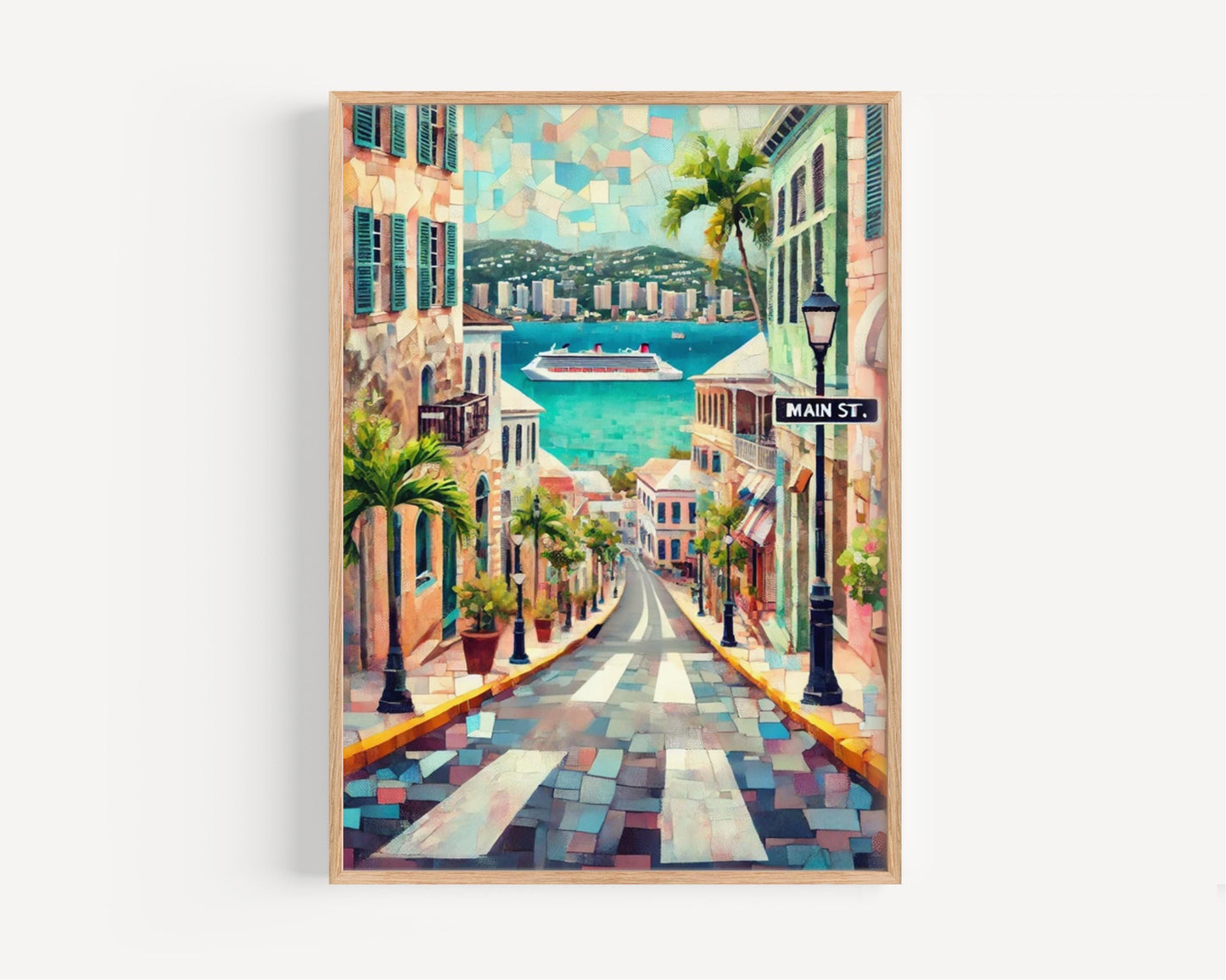 Caribbean Main St Wall Art - St Thomas Travel Print, Housewarming Gift, Caribbean Souvenir Poster, Tropical Island Decor