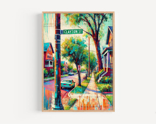 Street Print Clayton St Wall Art - Denver Travel Poster, Colorado Gift, Housewarming Decor, Urban Cityscape, Modern Travel Print