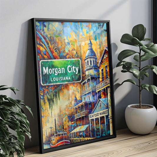 Louisiana Morgan City Wall Art Print - Travel Poster, Louisiana Gift, American Art Decor, Housewarming & Home Decoration
