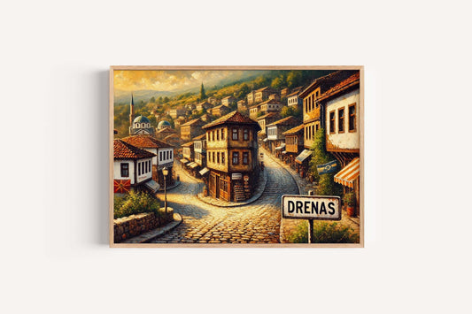 Drenas Art Print - Kosovo City Wall Art, Travel Poster, European Home Decor, Housewarming Gift, Drenas Travel Map Illustration