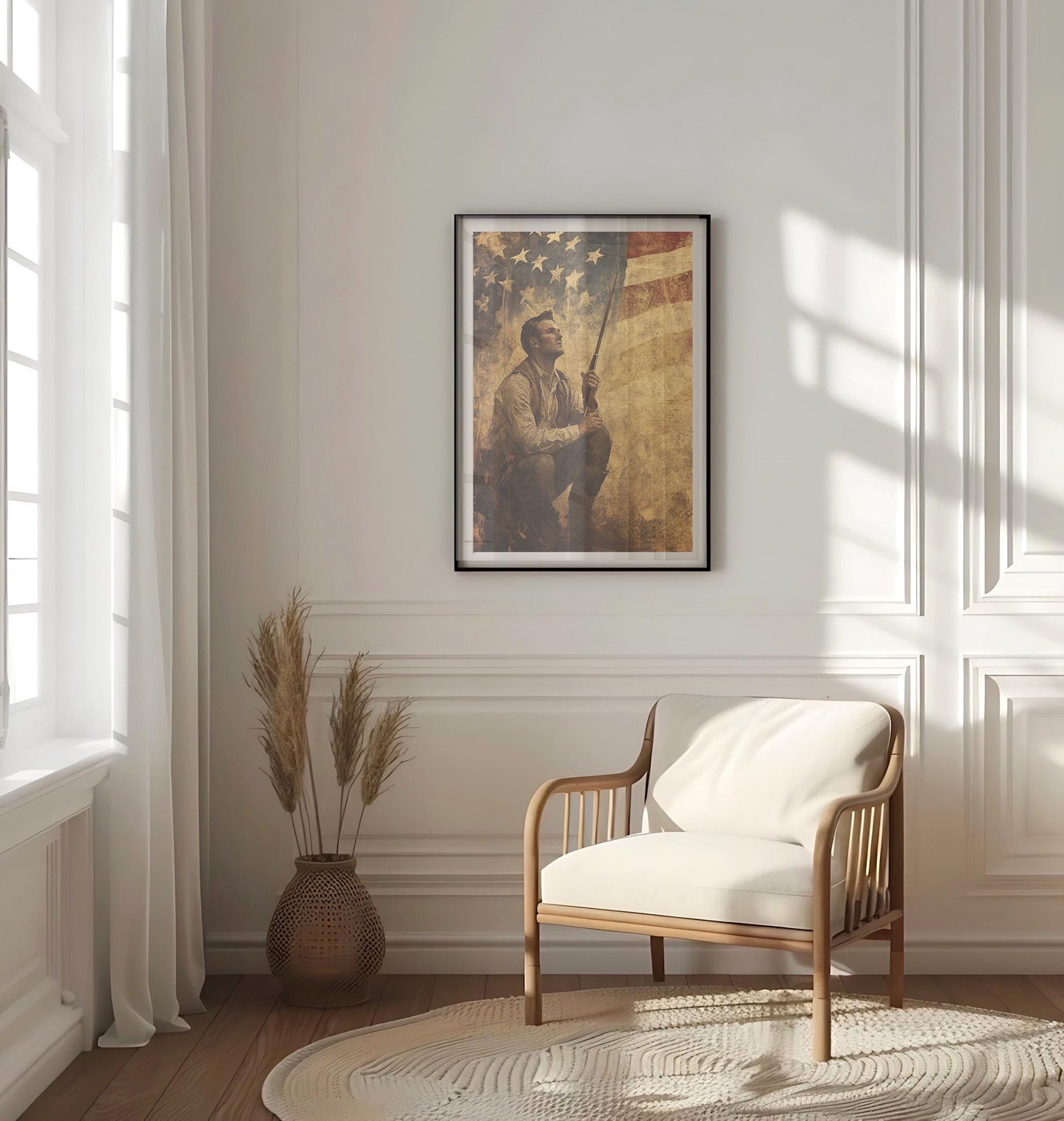 American Home Abstract USA Wall Art | Patriotic United States Poster | Independence Day Decor for Living Room & Office