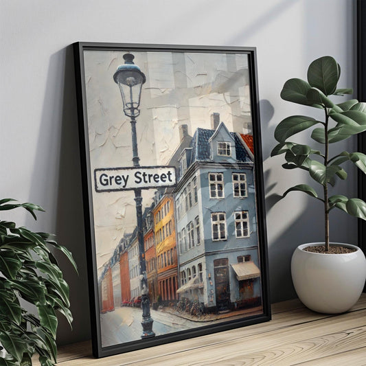 Newcastle Grey Street Wall Art Print - Travel Poster, Newcastle Gift, UK Housewarming Decor, Monochrome Cityscape Illustration