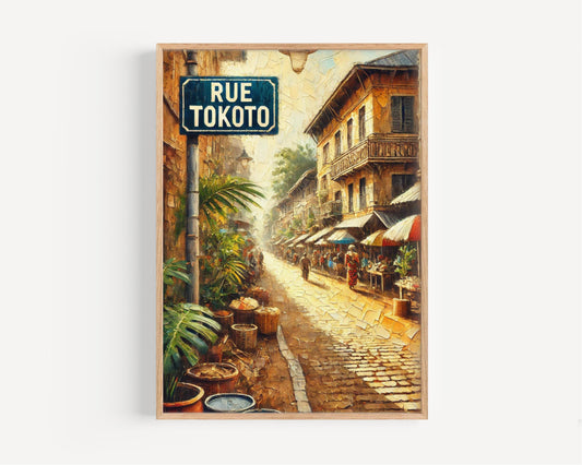 Rue Tokoto Wall Art, Douala Street Scene Print, Cameroon Artwork, Travel Poster, Cityscape Decor, Housewarming Gift