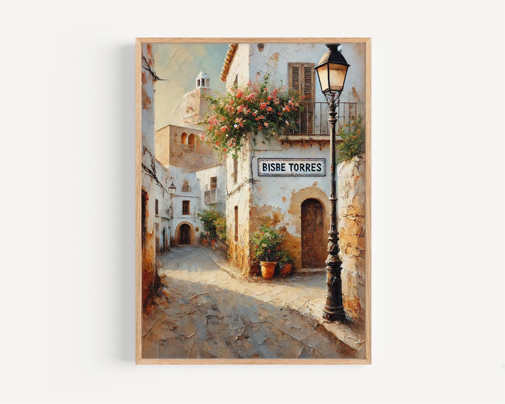 Bisbe Torres Oil Painting Art Print: Ibiza Old Town Mediterranean Travel Poster