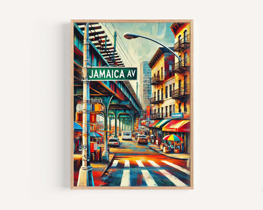 Jamaica Ave Print - Queens Artwork Wall Art, NYC Travel Poster & Gift, Unique New York City Home Decor, Housewarming Present