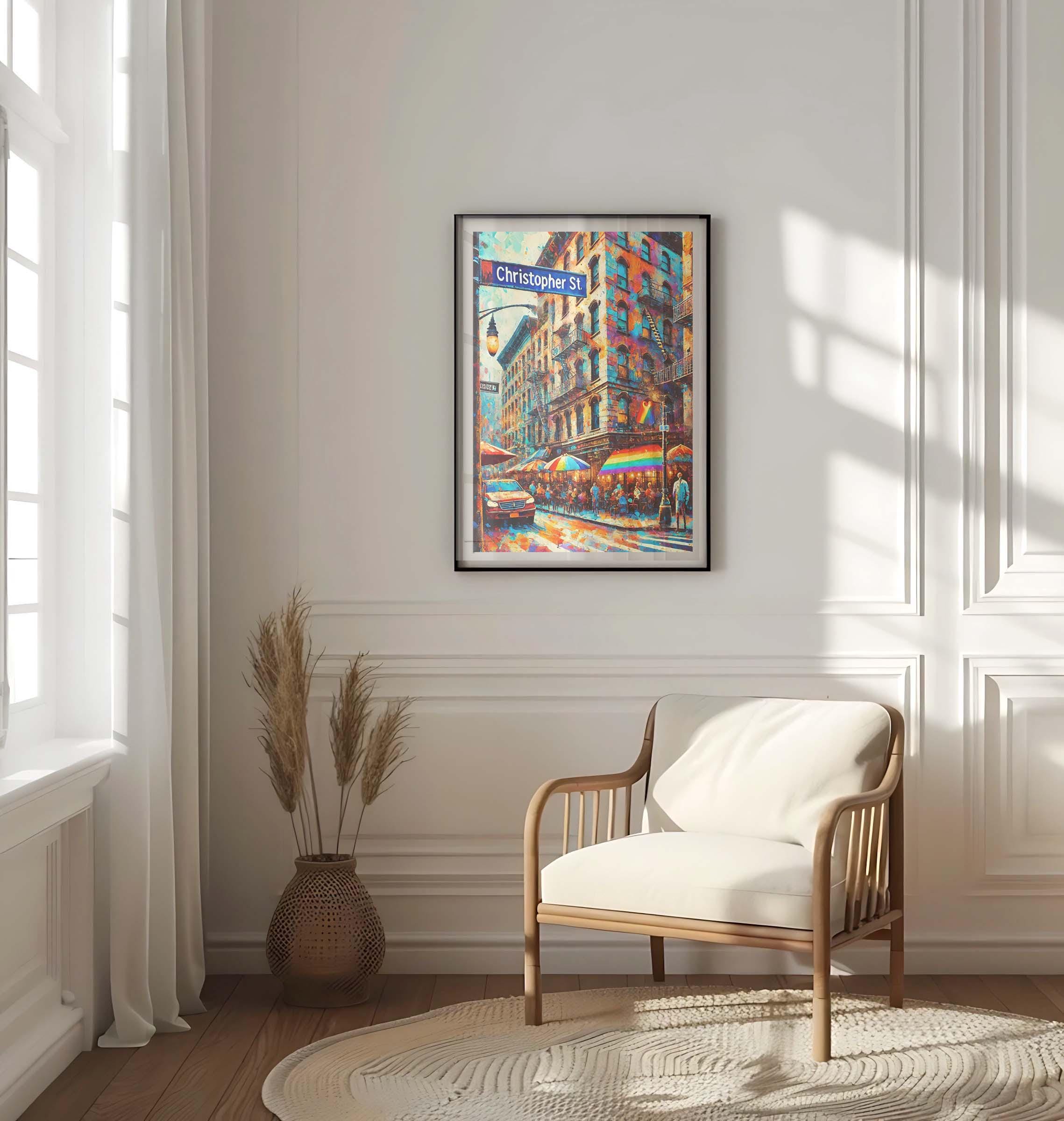 Christopher Street Wall Art Print, Manhattan NYC Travel Poster, New York City Gift, Housewarming Decor, Modern Urban Map Illustration