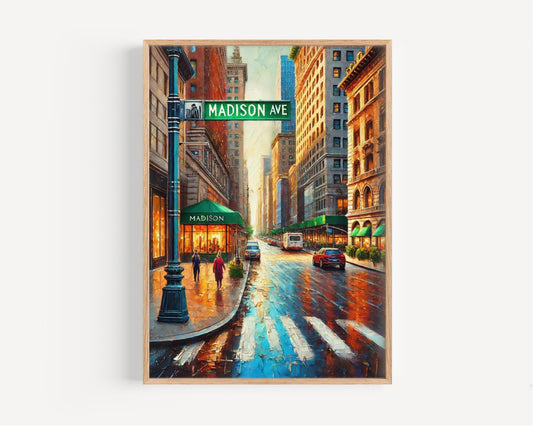 Manhattan Madison Ave Wall Art, New York Travel Print & Poster, Manhattan Artwork, Housewarming Gift, NYC Decor, Modern Cityscape Print