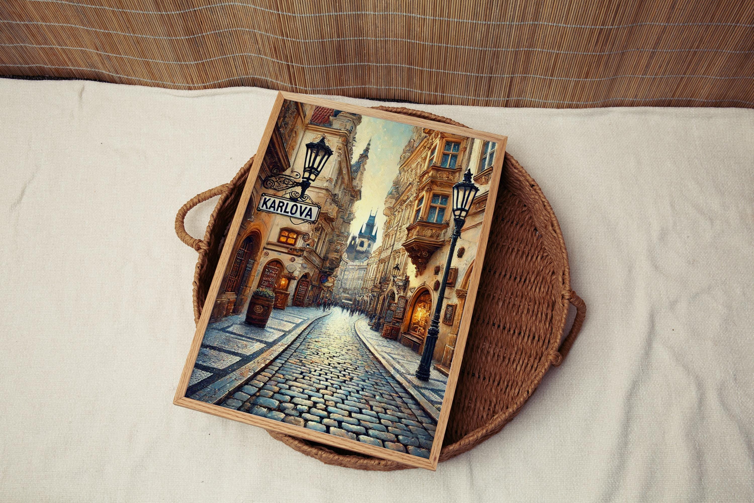 Prague Karlova St Wall Art Print - Travel Poster, Czech Republic Gift, Housewarming Decor, Prague Cityscape Illustration