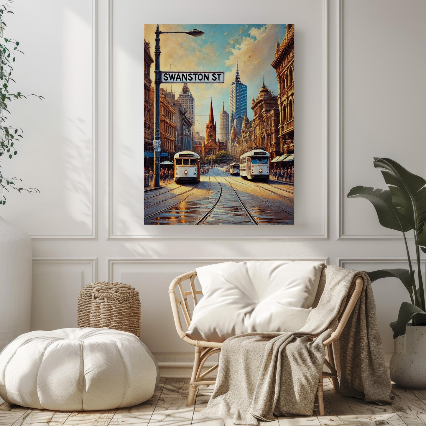 Melbourne Swanston St Wall Art, Travel Poster Print, Australia Gift & Housewarming Home Decor, Melbourne Cityscape Artwork