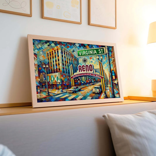Reno Art Virginia Street Wall Art Print - Nevada Travel Poster, Housewarming Gift, Reno & Nevada Decor