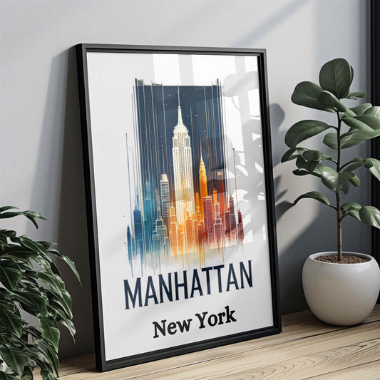 Manhattan Print Wall Art - NYC Travel Decor, New York City Gift, Housewarming & College Dorm Poster, Modern Home Decoration