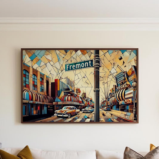 Fremont Street Wall Art - Las Vegas Cubism Print, Nevada Travel Poster & Modern Souvenir Home Decor Gift