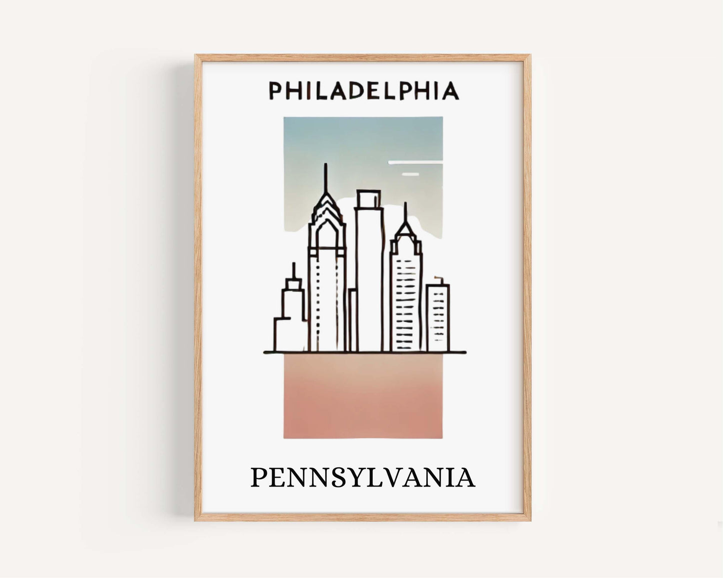 Philadelphia Print Wall Art - Pennsylvania Travel Decor, College Gift, Housewarming, Unique Home Accent, Philly Cityscape Illustration