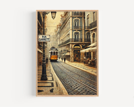 Lisbon Wall Art, Rua Garrett Print, Portugal Travel Poster, Chiado District Decor, Vintage Street Sign, Lisbon Souvenir, Personalized Gift