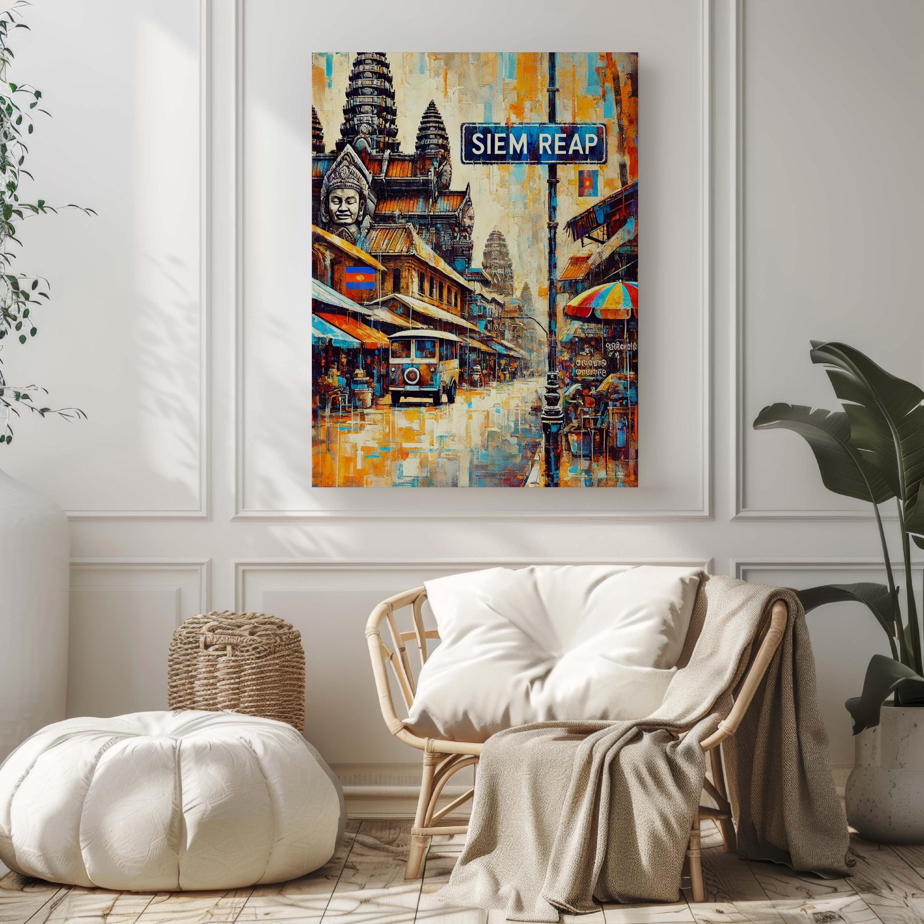 Cambodia Art Siem Reap Wall Art Print – Travel Poster, Housewarming Gift, Cambodia Travel Decor, Siem Reap Souvenir, Vintage Style Poster