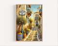 Gold Street Oil Painting Art Print: Athens Greece Street Sign Travel Poster