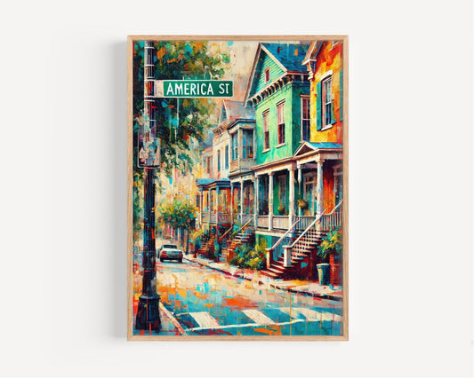 Charleston America St Wall Art Print, Travel Poster & Gift, South Carolina Home Decor, Charleston Street Map, Housewarming Artwork