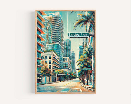 Brickell Ave Print Miami Wall Art, Florida Travel Poster, Modern Brickell Avenue Decor, Housewarming Gift, FL Art, Miami Print