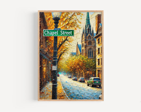 Chapel Street New Haven Art Print, Connecticut Travel Poster