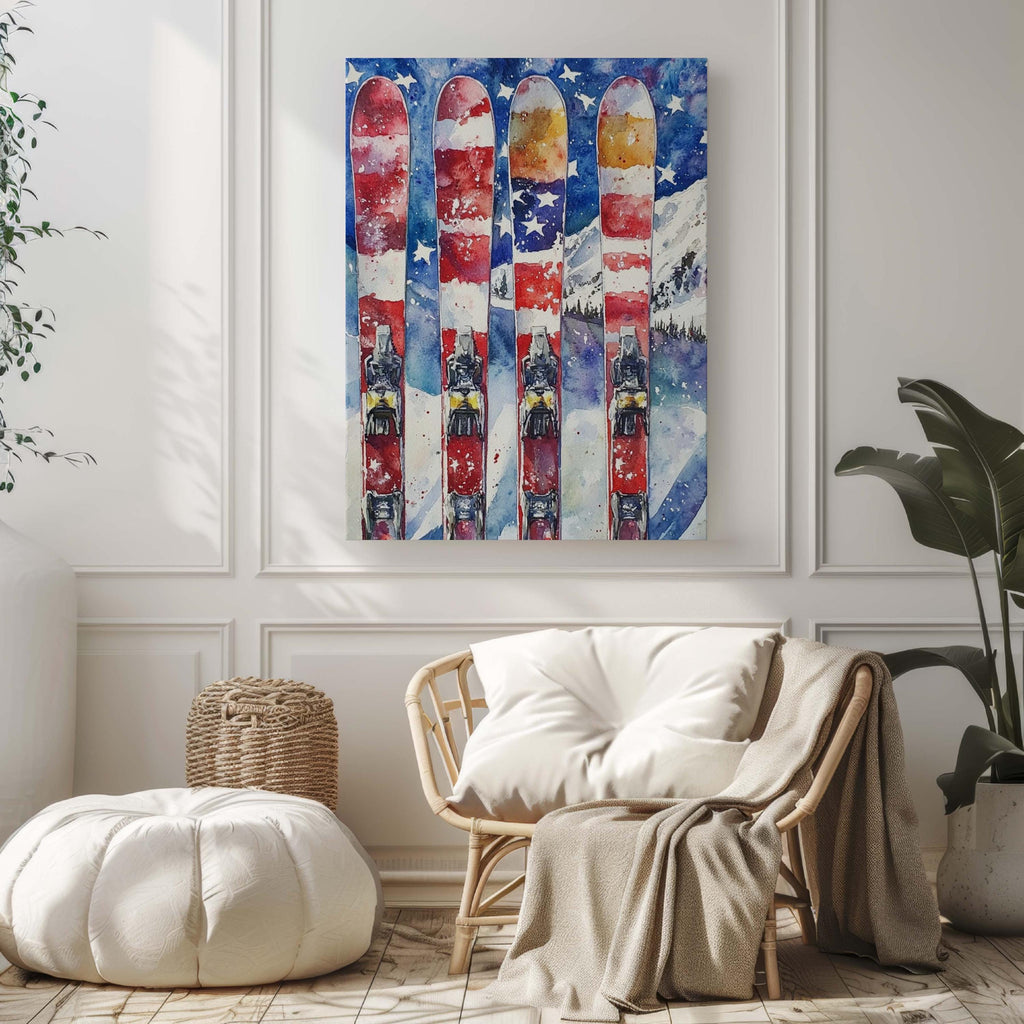 American Skiing Poster Patriotic - USA