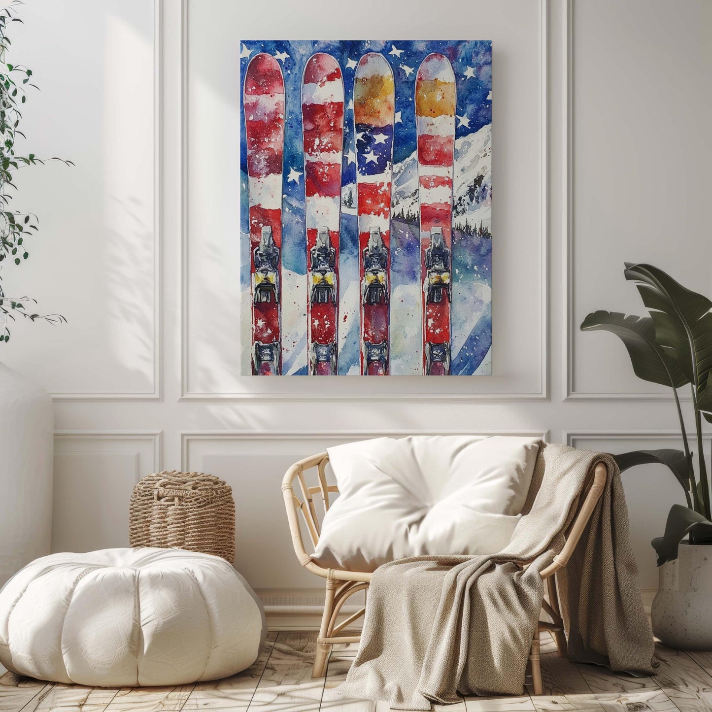 USA Skiing Wall Art Poster - Patriotic Winter Home Decor, American Independence & United States Flag Artwork