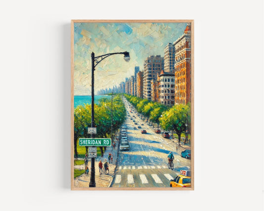 Sheridan Road Wall Art Chicago Print Illinois Art Travel Poster Personalized Gift Home Decor Street Sign Art for Travelers