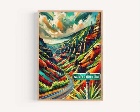 Waimea Canyon Drive Wall Art Print - Hawaii Travel Poster, Waimea Gift, Housewarming Decor, Scenic Landscape Artwork