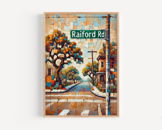 Raiford Road Wall Art Austin Print Texas Street Sign Travel Poster City Gift Souvenir, Modern Artwork for Home Decor or Gift Ideas