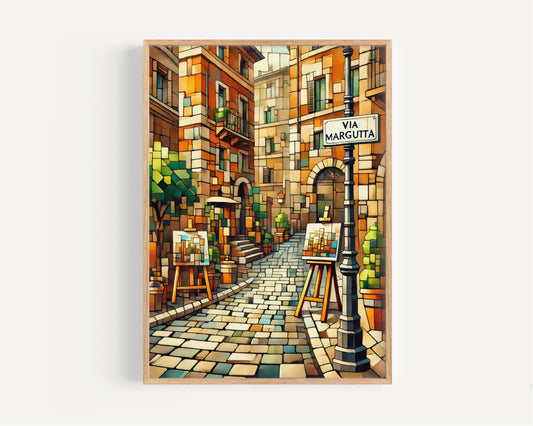 Via Margutta Wall Art Rome Print Italy Art Travel Poster City Gift Souvenir Personalized Gift, Cinematic Street Scene in Fine Art Paper