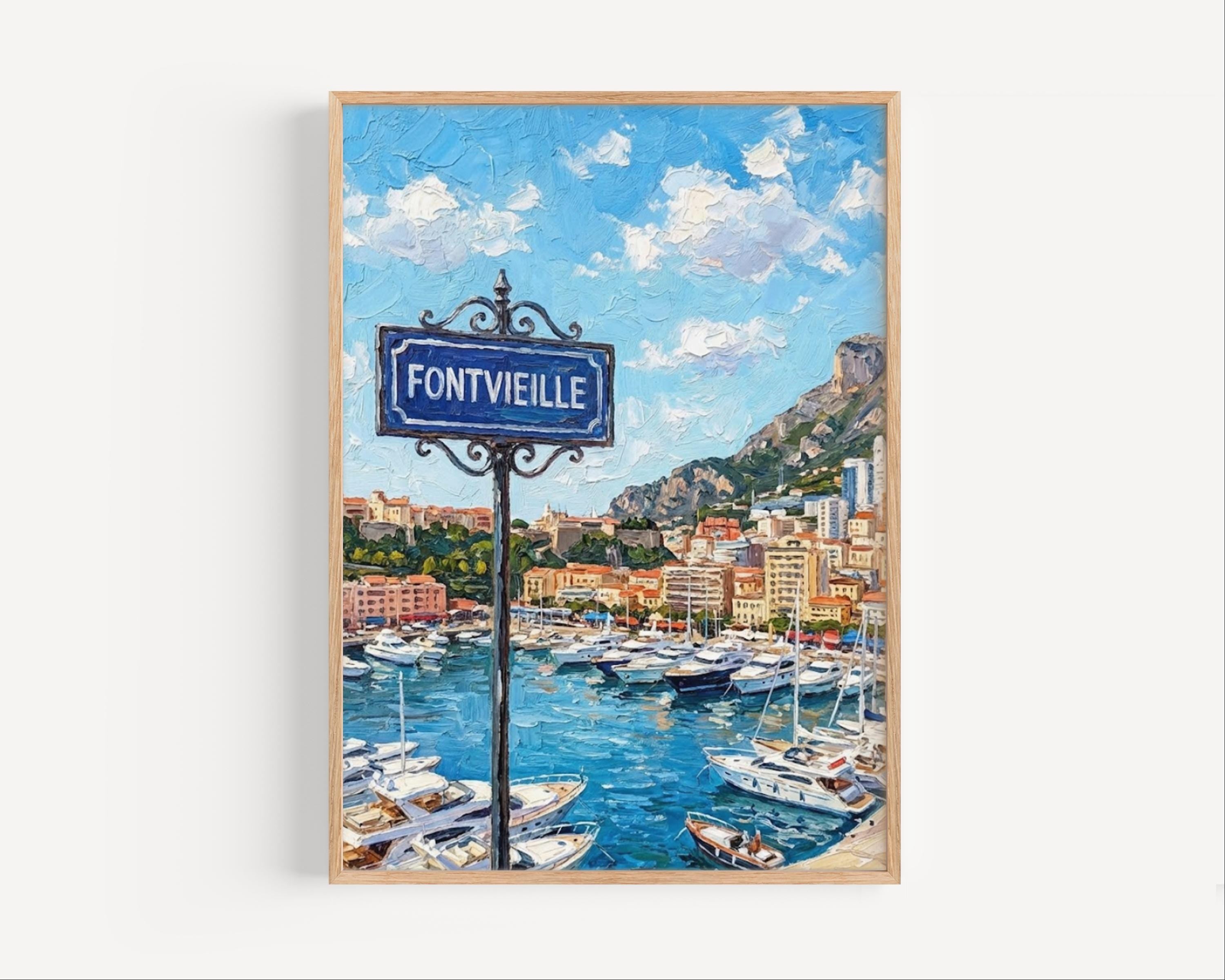 Fontvieille Monaco Wall Art Print: Modern Riviera Travel Poster