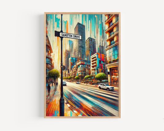 Sandton Drive Wall Art Print, Johannesburg Travel Poster, South Africa Gift, Modern South African Home Decor, Sandton Dr Art Print