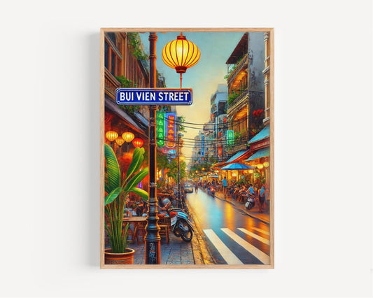 Ho Chi Minh Bui Vien St Wall Art - Vietnamese Travel Poster, Ho Chi Minh City Print, Vietnam Gift, Housewarming Decor