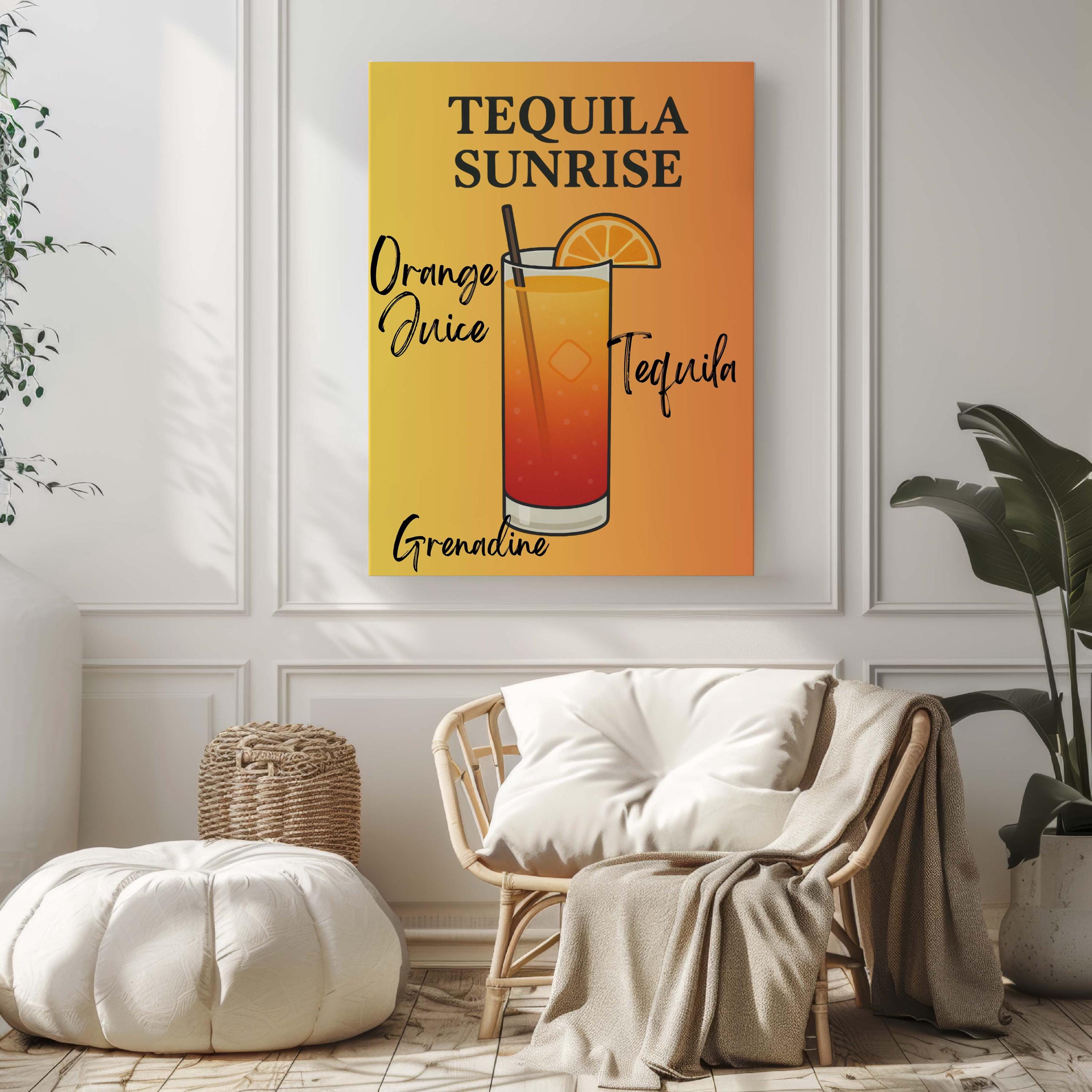 Tequila Sunrise Cocktail Print Tropical Summer