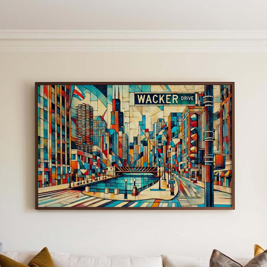Wacker Drive Print - Chicago Wall Art, Travel Poster, Illinois Gift, Modern Cityscape Decor, Housewarming & Travel Home Accent